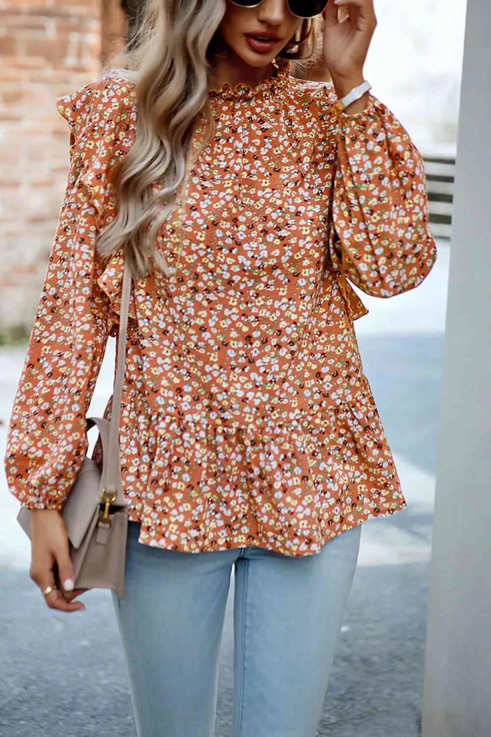 Ruffle Collar Long Sleeve Peplum Top Blouses - Tophatter Daily Deals