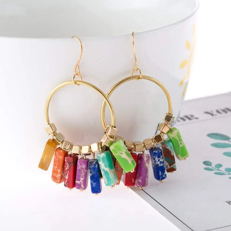 Multicolored Stone Dangle Earrings Multicolor One Size Earrings - Tophatter Daily Deals