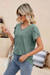 Eyelet Petal Sleeve V-Neck Knit Top Blouses - Tophatter Daily Deals