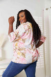 Double Take Floral Round Neck Three-Quarter Sleeve Top Blouses - Tophatter Daily Deals