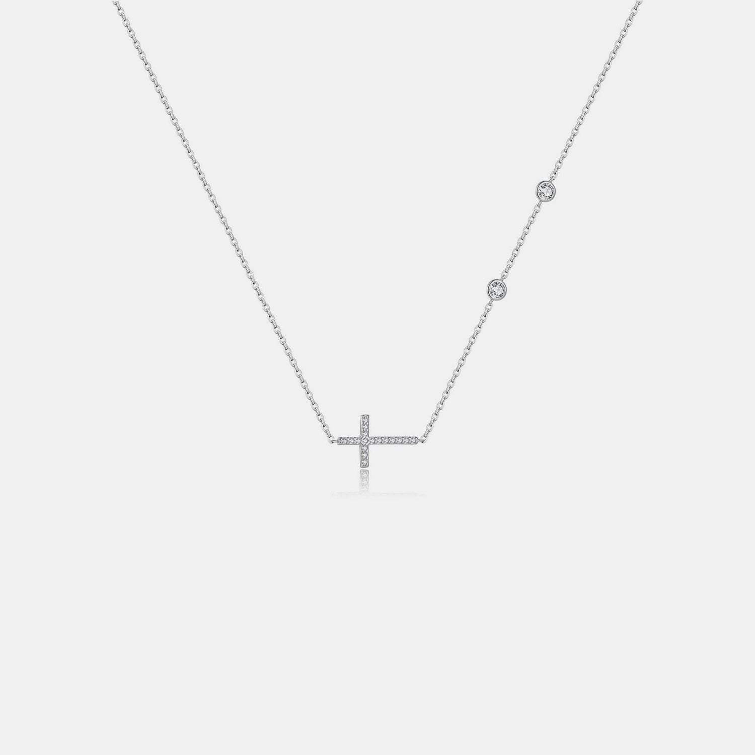 Zircon 925 Sterling Silver Cross Necklace Silver One Size Necklaces - Tophatter Daily Deals