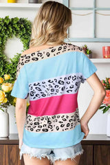 Leopard Print Color Block Tee Shirt Women's T-Shirts - Tophatter Daily Deals
