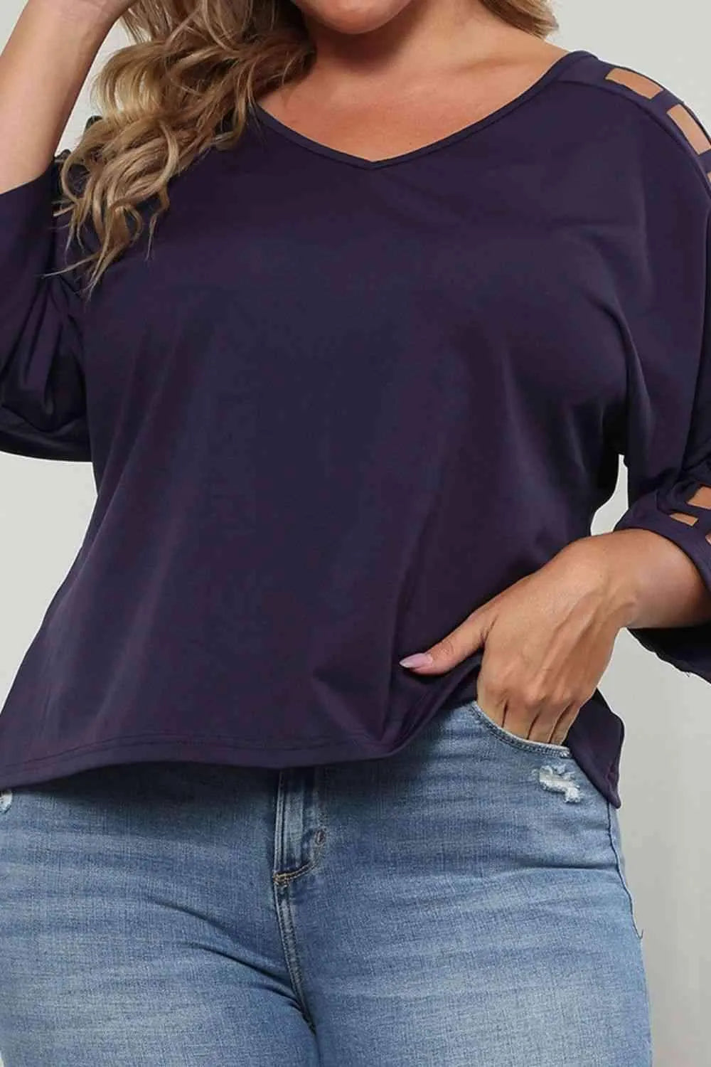 Plus Size Cutout Three-Quarter Sleeve Blouse Blouses - Tophatter Daily Deals