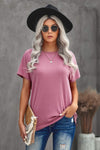 Round Neck Short Sleeve Solid Color Tee Pink Women's T-Shirts - Tophatter Daily Deals