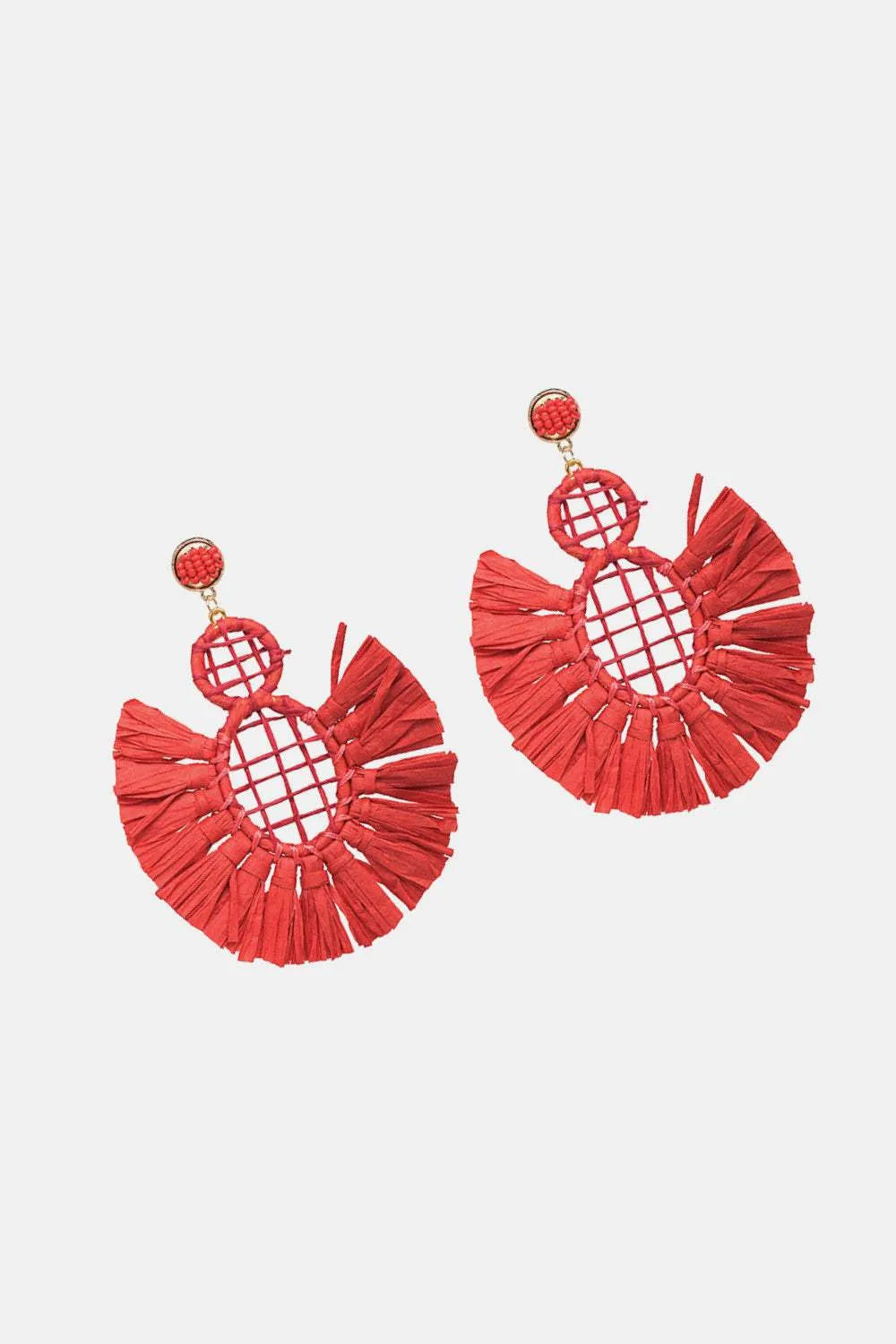 Raffia Grass Tassel Detail Dangle Earrings Earrings - Tophatter Daily Deals
