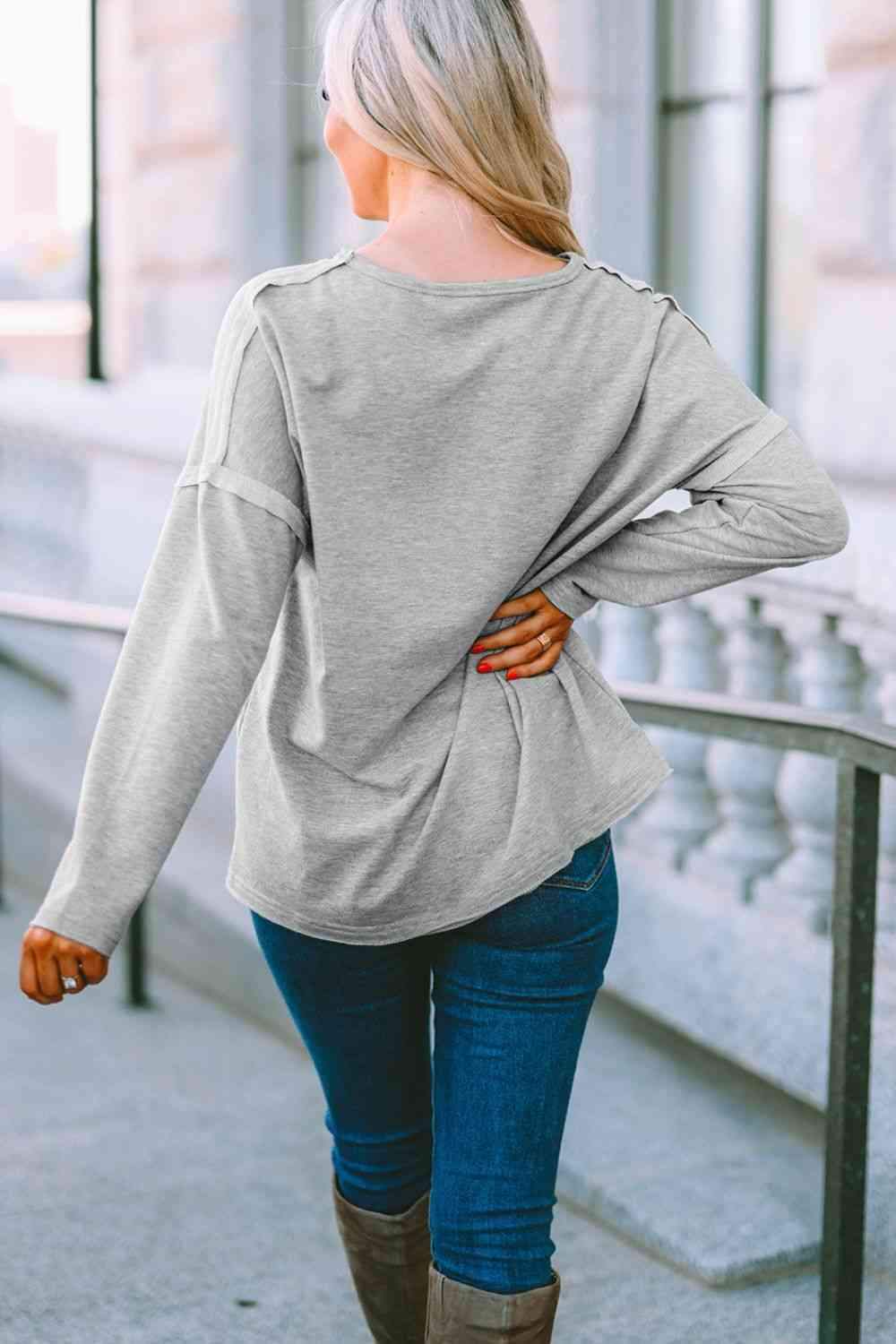 Dropped Shoulder V-Neck Top Blouses - Tophatter Daily Deals