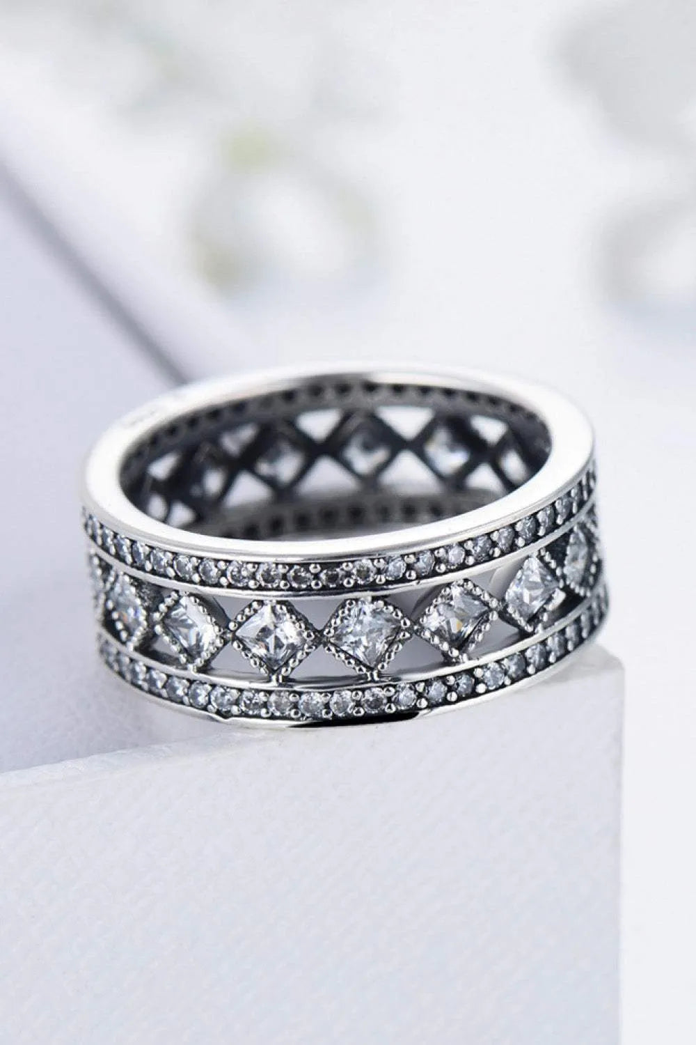925 Sterling Silver Cutout Cubic Zirconia Ring Rings - Tophatter Daily Deals
