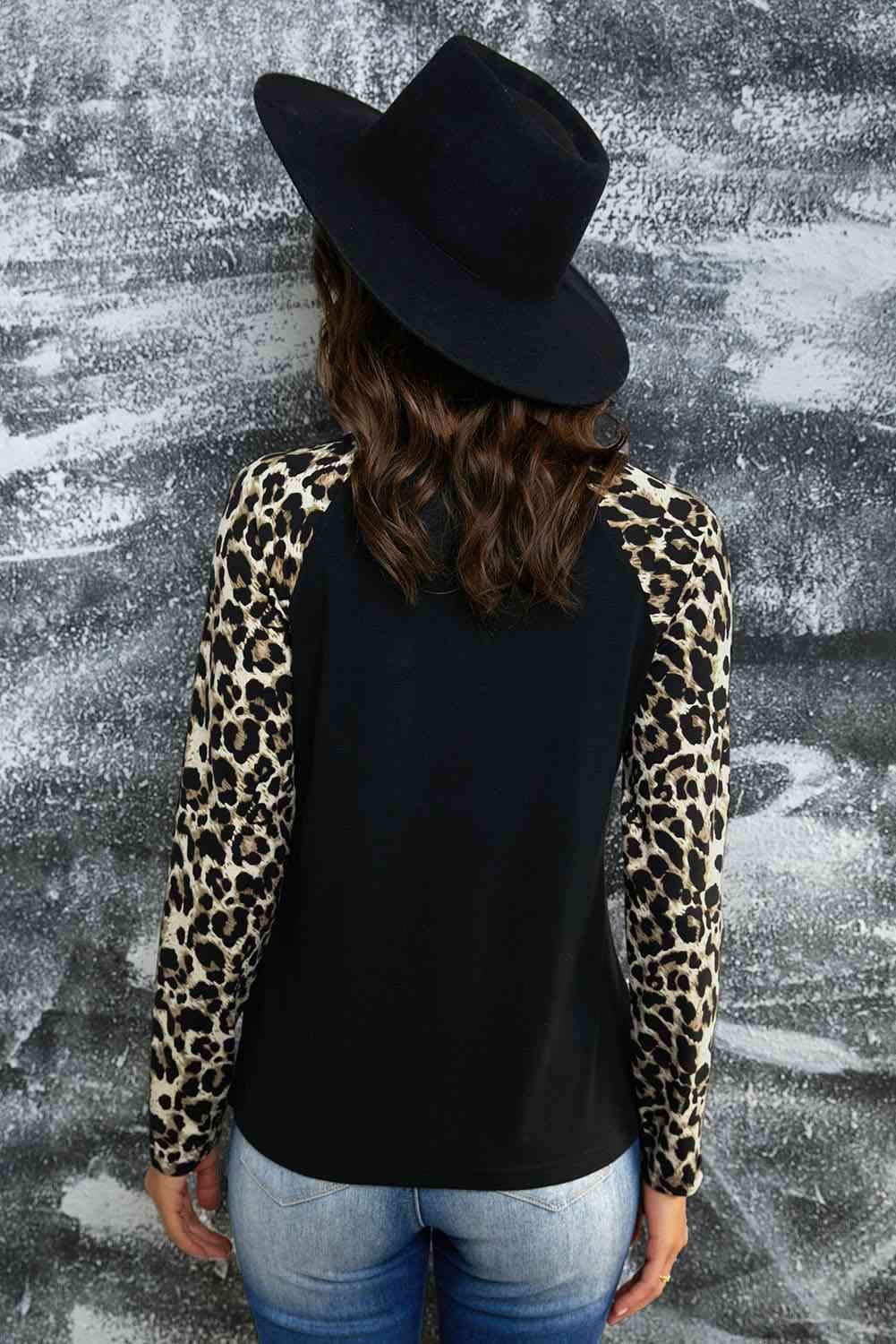 Leopard Print Grommet Long Sleeve Tee Women's T-Shirts - Tophatter Daily Deals