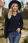 Textured V-Neck Dropped Shoulder T-Shirt Navy Women's T-Shirts - Tophatter Daily Deals