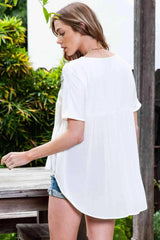 Embroidered V-Neck Babydoll Blouse Blouses - Tophatter Daily Deals