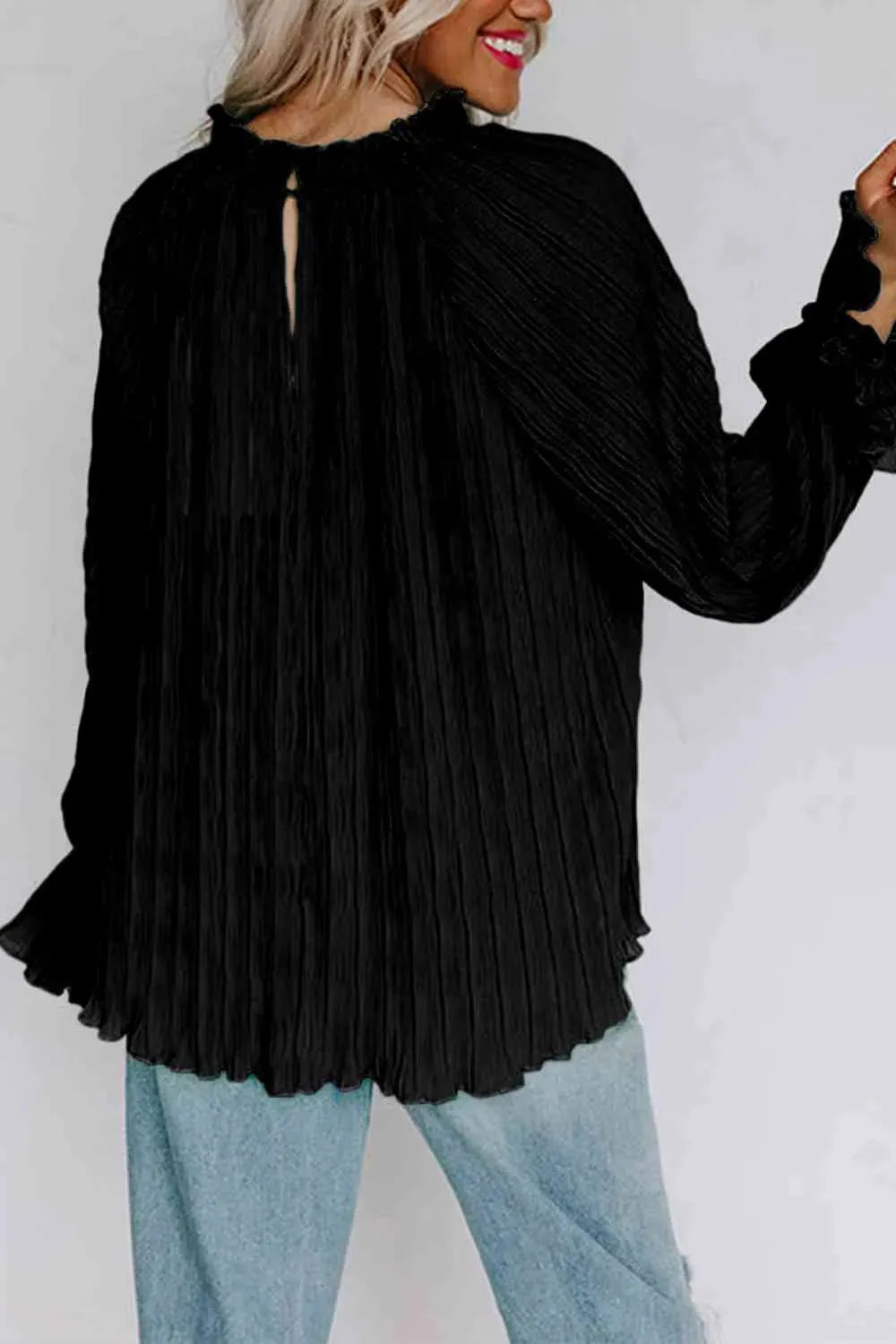 Round Neck Flounce Sleeve Blouse Blouses - Tophatter Daily Deals