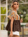 Striped Tie Neck Short Sleeve Blouse Blouses - Tophatter Daily Deals