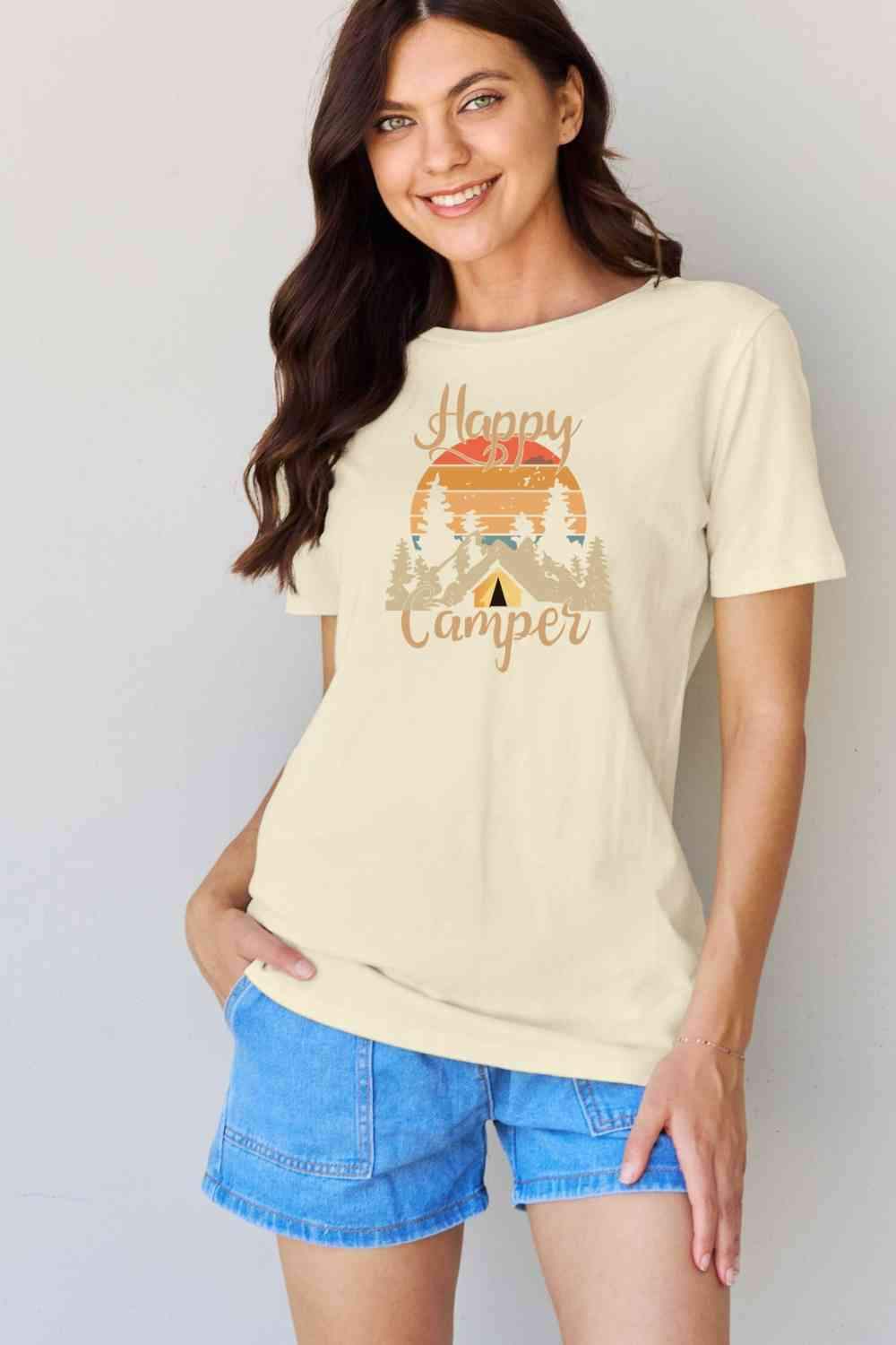 Simply Love Full Size HAPPY CAMPER Graphic T-Shirt Women's T-Shirts - Tophatter Daily Deals