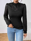 Mock Neck Long Sleeve Top Black Blouses - Tophatter Daily Deals