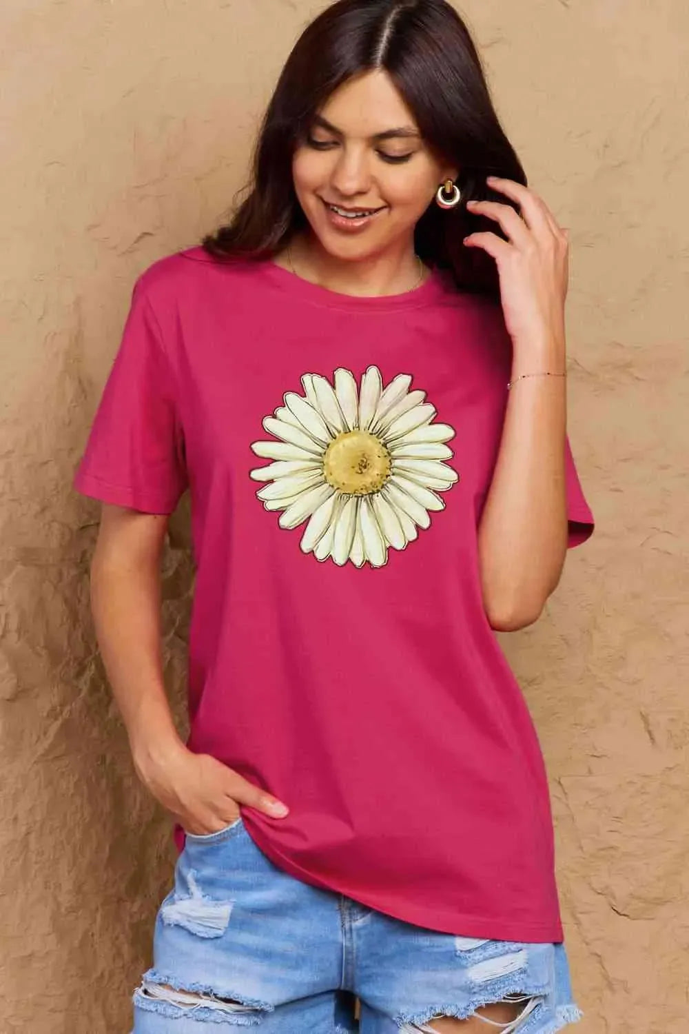 Simply Love Full Size FLOWER Graphic Cotton Tee Women's T-Shirts - Tophatter Daily Deals