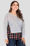 Full Size Plaid Patch Drop Shoulder Round Neck Top Women's T-Shirts - Tophatter Daily Deals