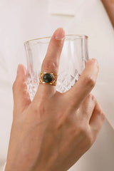 18k Gold Plated Malachite Leaf Ring Rings - Tophatter Daily Deals