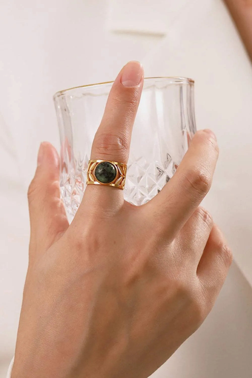 18k Gold Plated Malachite Leaf Ring Rings - Tophatter Daily Deals