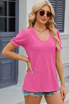 Eyelet Round Neck Flounce Sleeve T-Shirt Women's T-Shirts - Tophatter Daily Deals