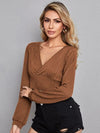 Textured Surplice Long Sleeve T-Shirt Women's T-Shirts - Tophatter Daily Deals