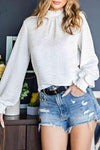 Frill Trim Balloon Sleeve Textured Blouse Blouses - Tophatter Daily Deals