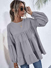 Round Neck Dropped Shoulder Tiered Blouse Blouses - Tophatter Daily Deals