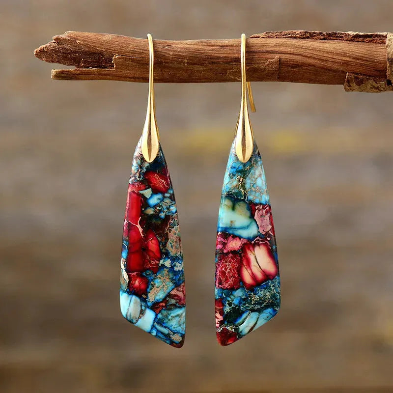 Geometrical Shape Dangle Earrings Red Gold One Size Earrings - Tophatter Daily Deals