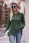 Double Take Ribbed Round Neck Buttoned Long Sleeve Tee Army Green Women's T-Shirts - Tophatter Daily Deals