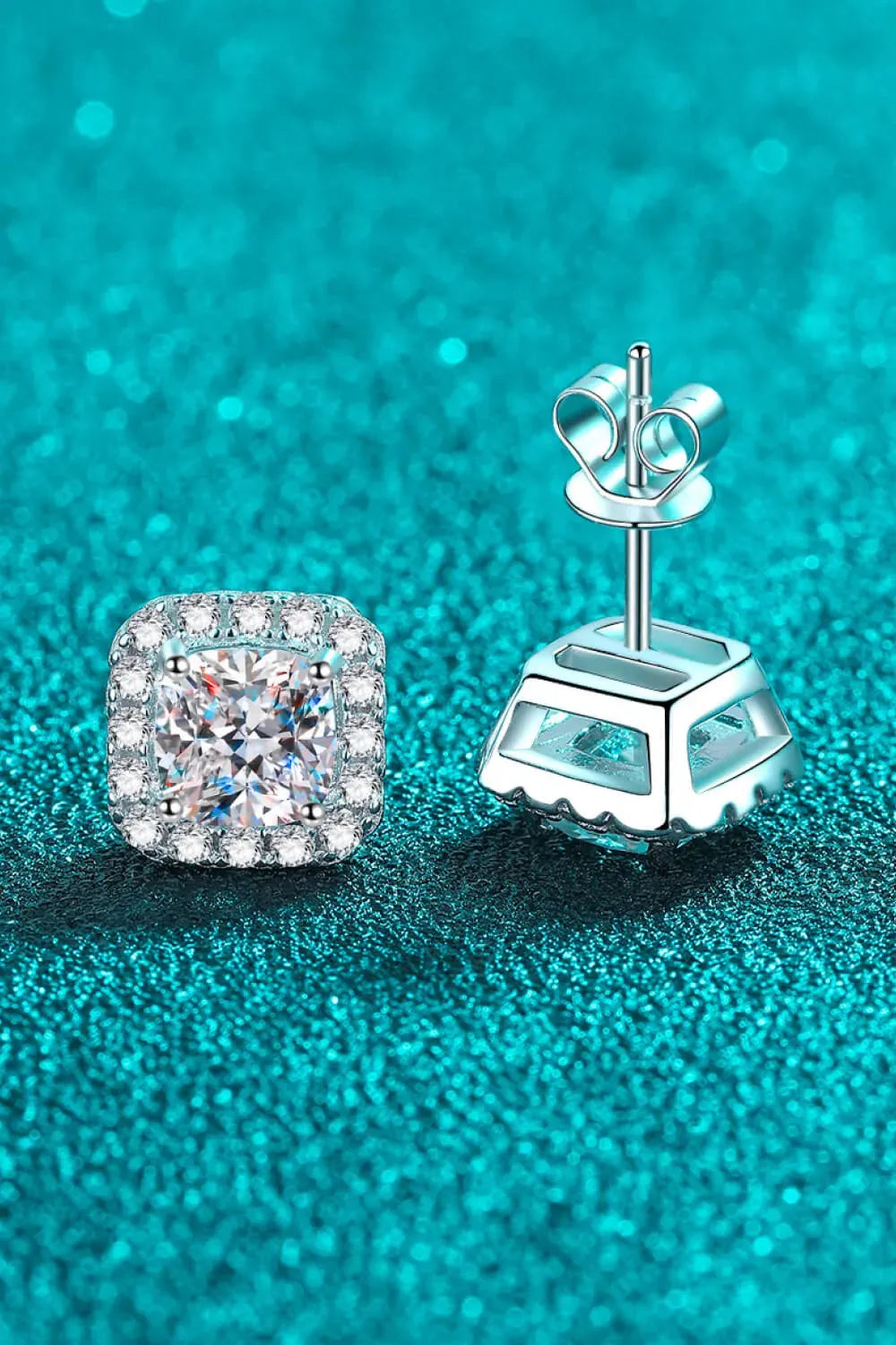 925 Sterling Silver Inlaid 2 Carat Moissanite Square Stud Earrings Moissanite - Tophatter Daily Deals