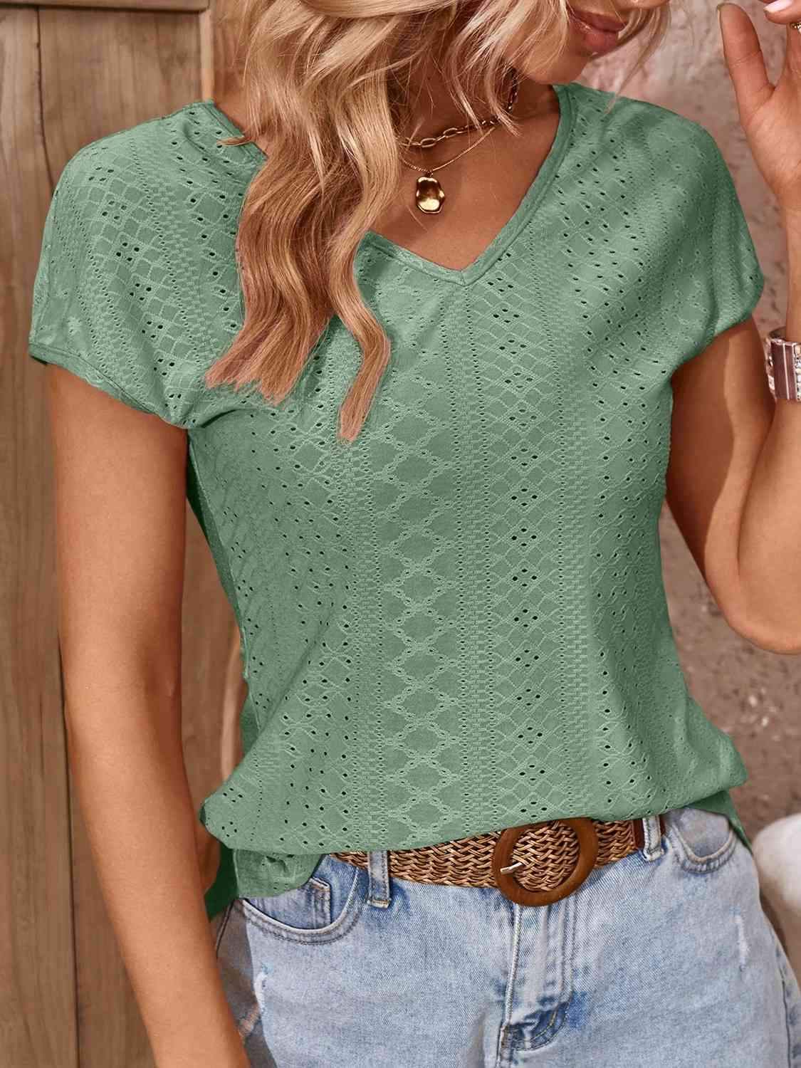 Twisted Open Back Eyelet Top Blouses - Tophatter Daily Deals