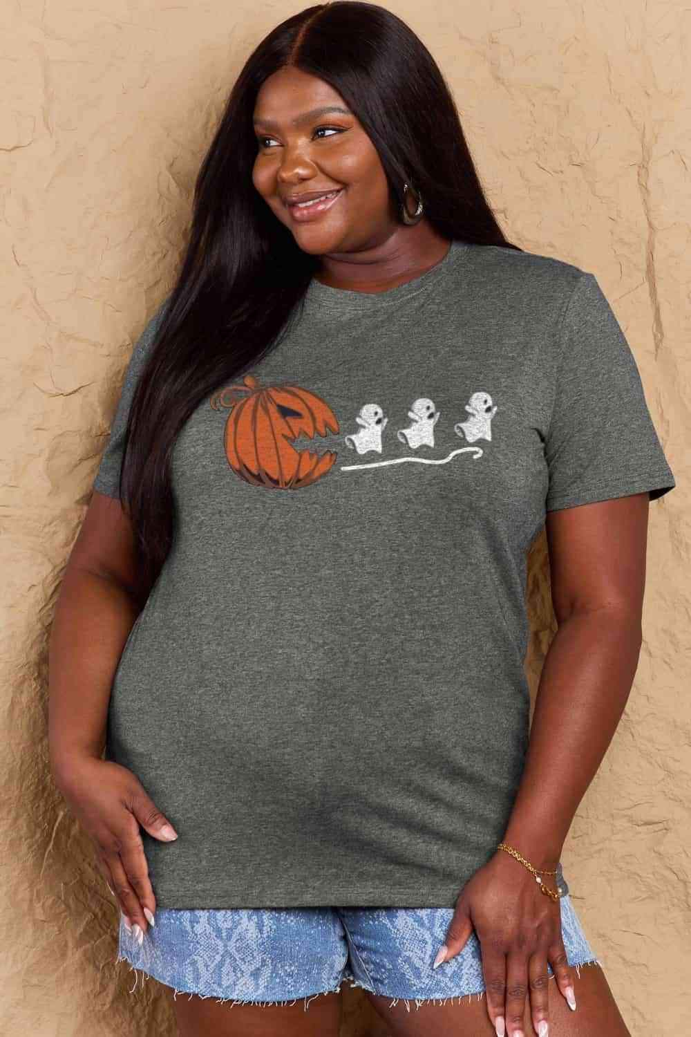 Simply Love Full Size Jack-O'-Lantern Graphic Cotton T-Shirt Women's T-Shirts - Tophatter Daily Deals