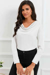 Cowl Neck Dropped Shoulder Long Sleeve Back Tie Blouse Blouses - Tophatter Daily Deals