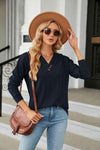 Decorative Button V-Neck Long Sleeve T-Shirt Navy Women's T-Shirts - Tophatter Daily Deals