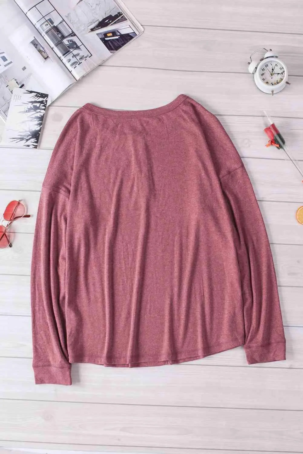 Long Sleeve Henley Top Blouses - Tophatter Daily Deals