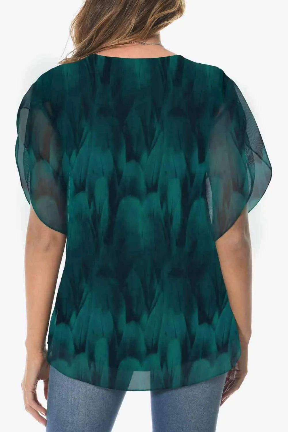 Printed Round Neck Curved Hem Blouse Blouses - Tophatter Daily Deals