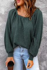 Square Neck Waffle-Knit Top Blouses - Tophatter Daily Deals