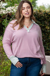 Plus Size Exposed Seam Johnny Collar Long Sleeve T-Shirt Blush Pink Women's T-Shirts - Tophatter Daily Deals