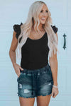 Flutter Sleeve Scoop Neck Top Black Blouses - Tophatter Daily Deals