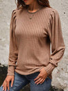 Ribbed Round Neck Long Sleeve T-Shirt Women's T-Shirts - Tophatter Daily Deals