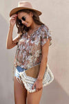 Floral Flutter Sleeve Tie-Neck Blouse Blouses - Tophatter Daily Deals