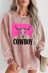 COWBOY Graphic Round Neck Sweatshirt Dusty Pink - Tophatter Daily Deals