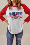 Raglan Sleeve Round Neck LOVE AMERICA Graphic Tee Women's T-Shirts - Tophatter Daily Deals