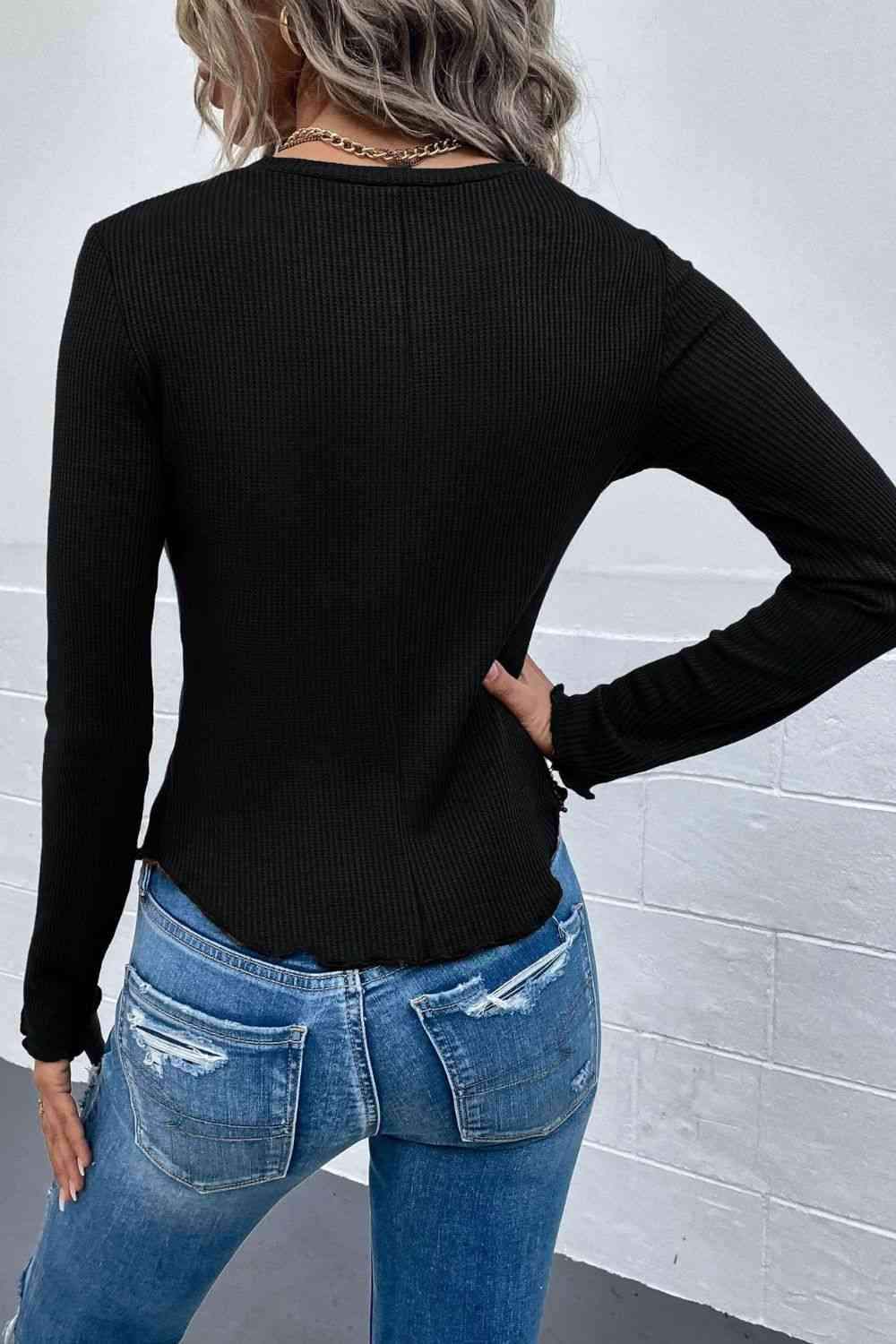 Quarter-Snap Round Neck Top Blouses - Tophatter Daily Deals