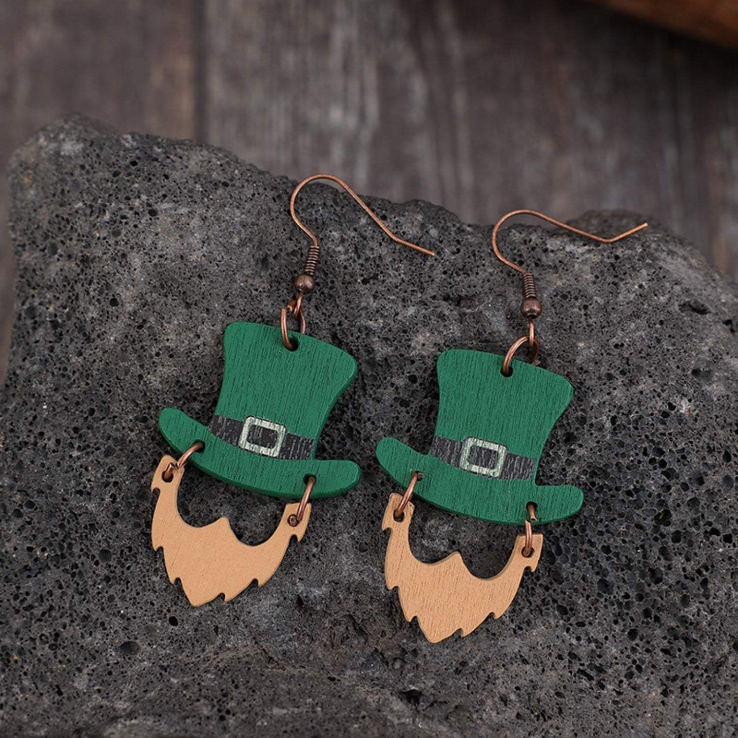 Wooden Hat Shape Dangle Earrings Mid Green One Size Earrings - Tophatter Daily Deals