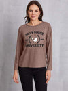 SILLY GOOSE UNIVERSITY Long Sleeve T-Shirt Taupe Women's T-Shirts - Tophatter Daily Deals