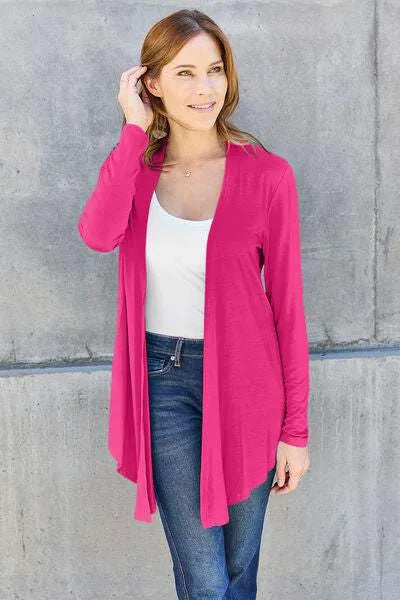 Basic Bae Full Size Open Front Long Sleeve Cardigan Hot Pink Blouses - Tophatter Daily Deals