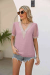 Contrast V-Neck Swiss Dot Top Blouses - Tophatter Daily Deals