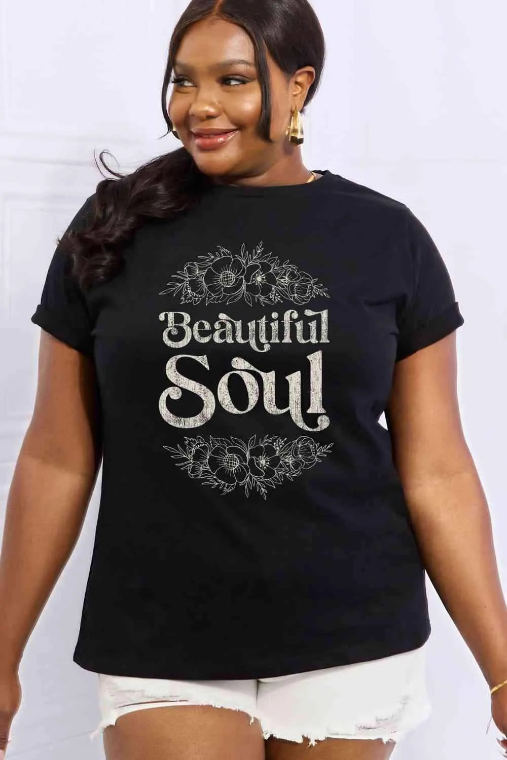 Simply Love Full Size BEAUTIFUL SOUL Graphic Cotton Tee Women's T-Shirts - Tophatter Daily Deals