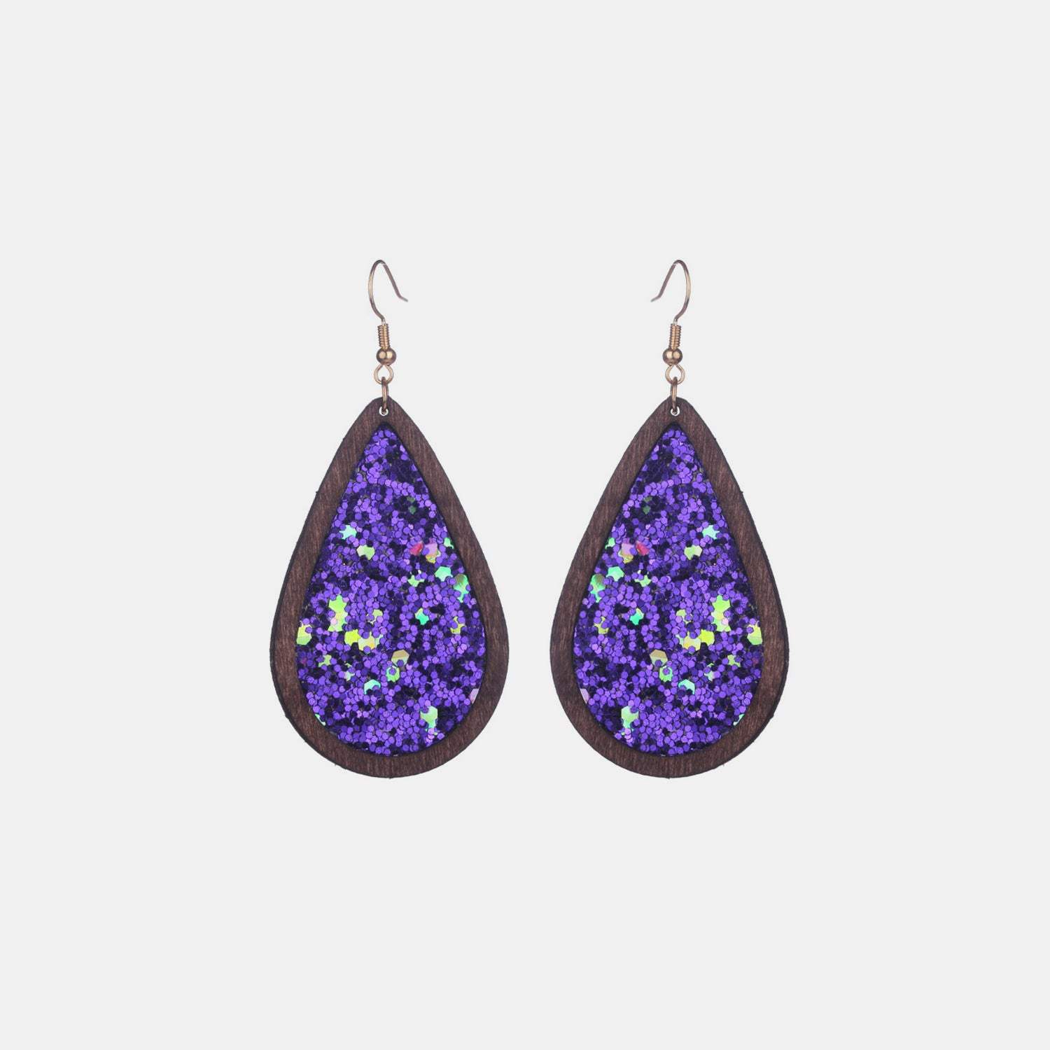 Sequin Wood Teardrop Earrings Violet One Size Earrings - Tophatter Daily Deals