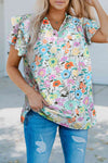 Floral Layered Flutter Sleeve Blouse - Tophatter Deals